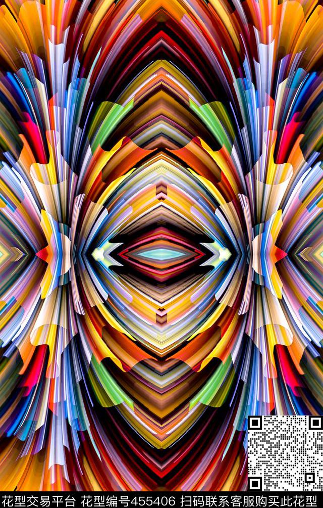 分形艺术抽象彩色几何对称定位数码印花华亿平台下载（图片编号: 455406） - 瓦栏（Walan）