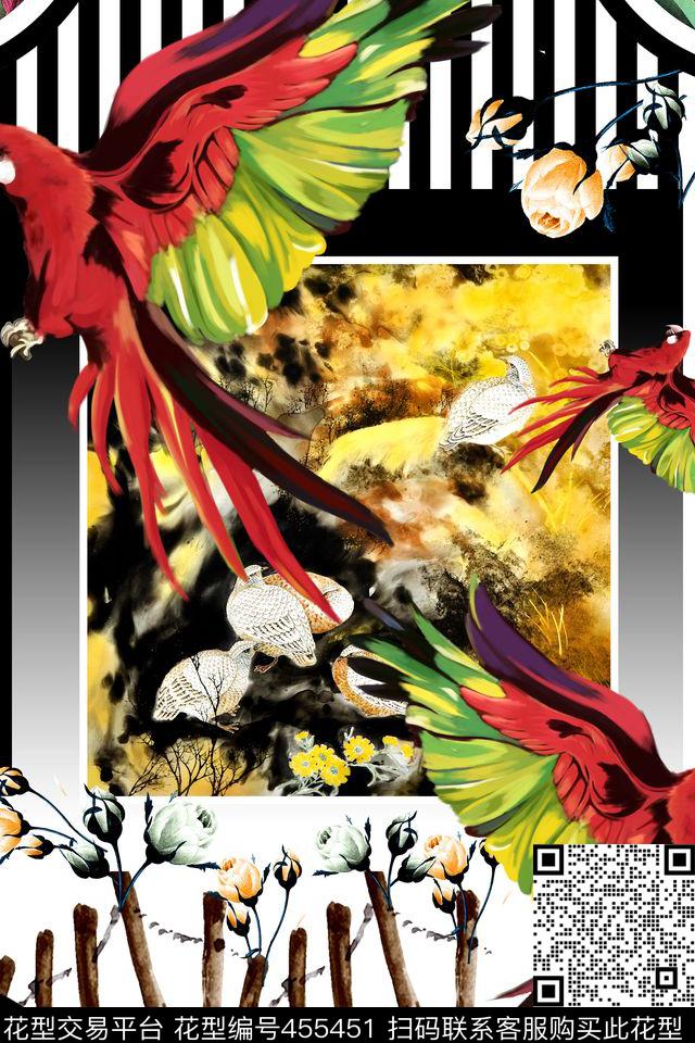 版画定位黑白条数码印花华亿平台下载（图片编号: 455451） - 瓦栏（Walan）