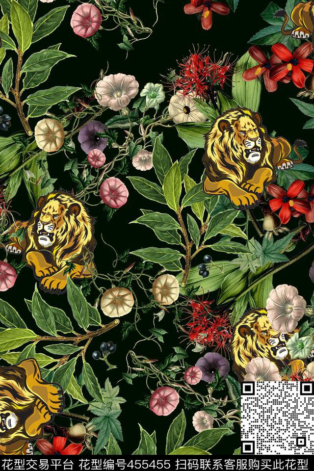 花卉牵牛花狮子数码印花华亿平台下载（图片编号: 455455） - 瓦栏（Walan）