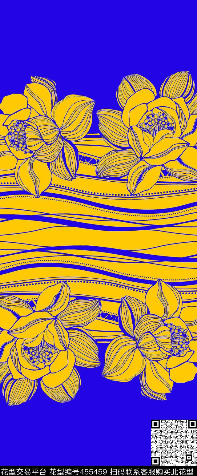 传统印花花卉剪影双边定位印花传统印花华亿平台下载（图片编号: 455459） - 瓦栏（Walan）
