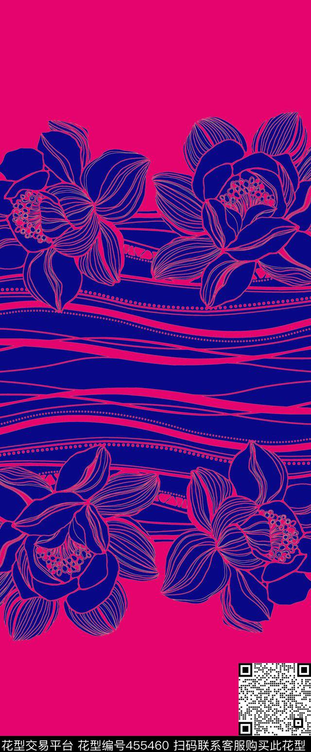 传统印花花卉剪影双边定位印花传统印花华亿平台下载（图片编号: 455460） - 瓦栏（Walan）