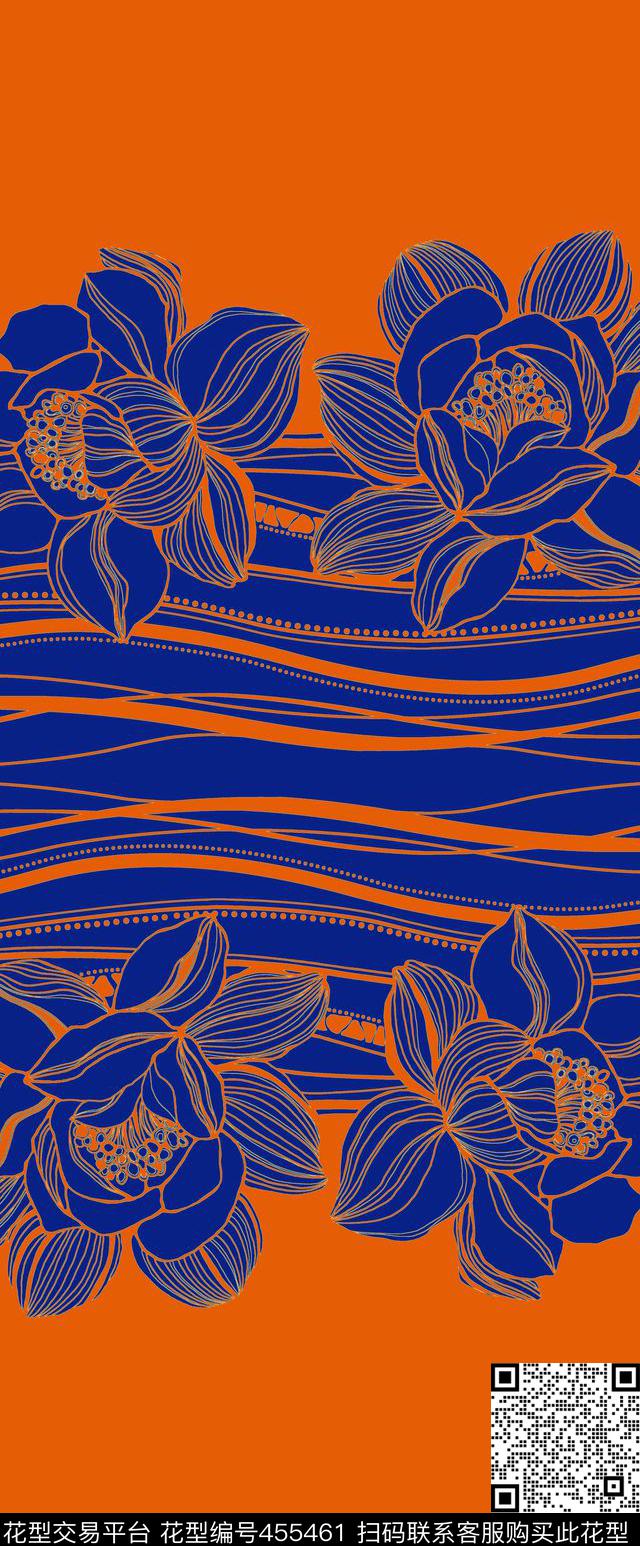 传统印花花卉剪影双边定位印花传统印花华亿平台下载（图片编号: 455461） - 瓦栏（Walan）