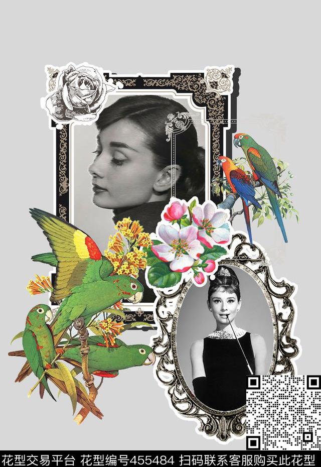 奥黛丽·赫本定位时尚插画数码印花华亿平台下载（图片编号: 455484） - 瓦栏（Walan）