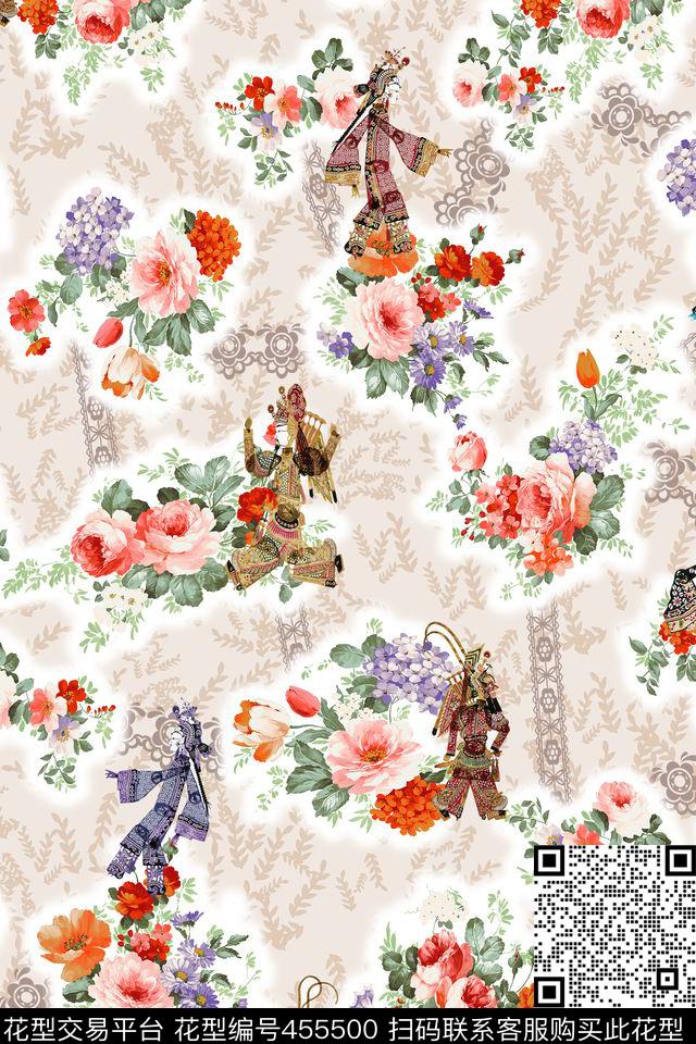 大花皮影米底树叶数码印花华亿平台下载（图片编号: 455500） - 瓦栏（Walan）