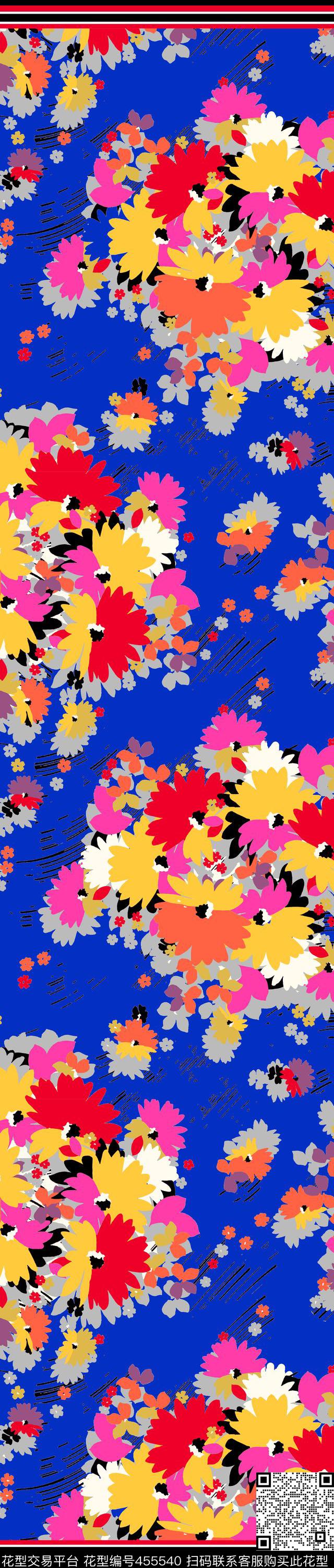 传统印花花卉条纹双边定位印花传统印花华亿平台下载（图片编号: 455540） - 瓦栏（Walan）