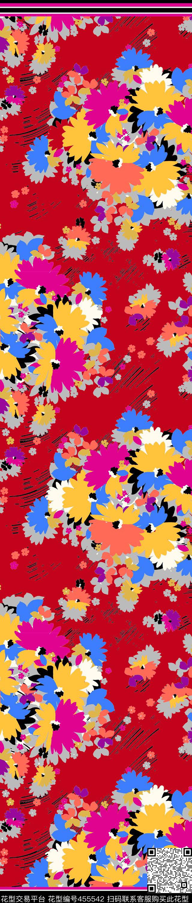 传统印花花卉条纹双边定位印花传统印花华亿平台下载（图片编号: 455542） - 瓦栏（Walan）