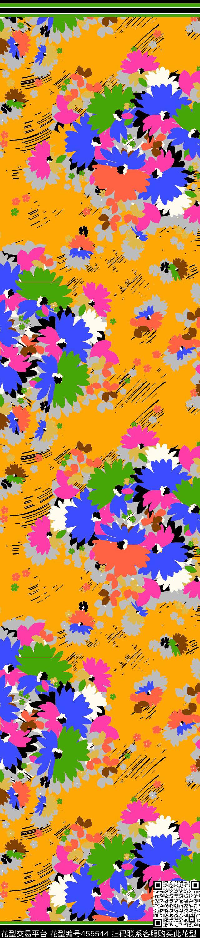 传统印花花卉条纹双边定位印花传统印花华亿平台下载（图片编号: 455544） - 瓦栏（Walan）