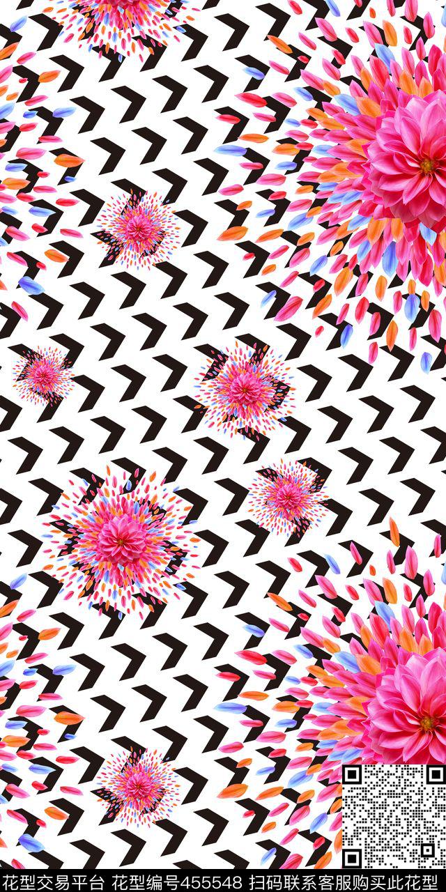 百花怒放斑马线布匹印花数码印花华亿平台下载（图片编号: 455548） - 瓦栏（Walan）
