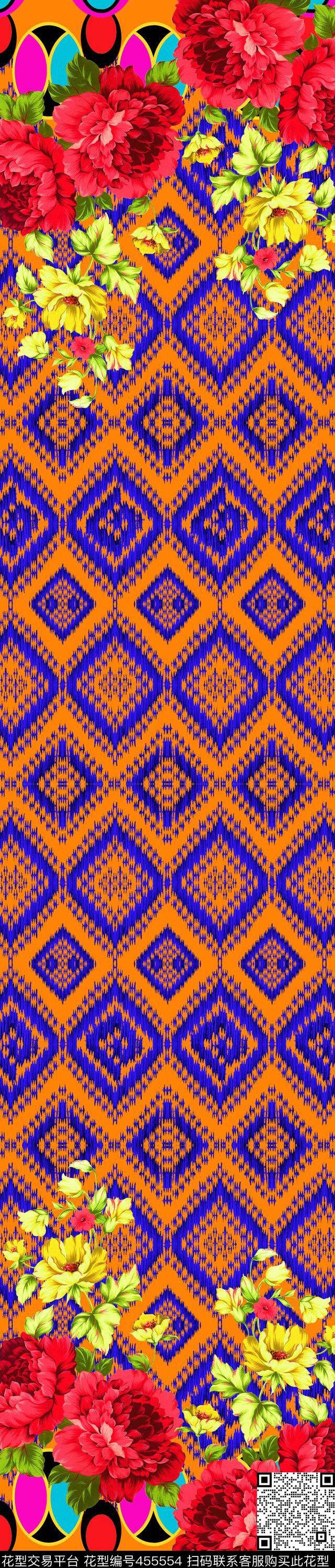 传统印花花卉几何几何传统印花华亿平台下载（图片编号: 455554） - 瓦栏（Walan）