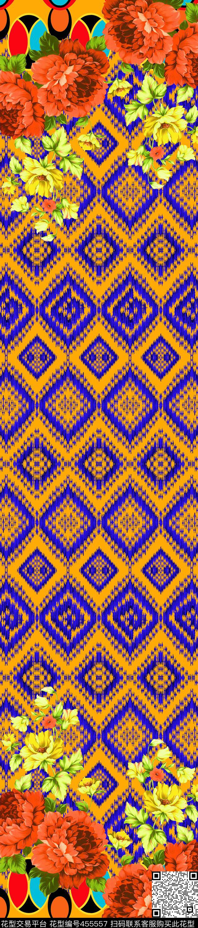 传统印花花卉几何几何传统印花华亿平台下载（图片编号: 455557） - 瓦栏（Walan）