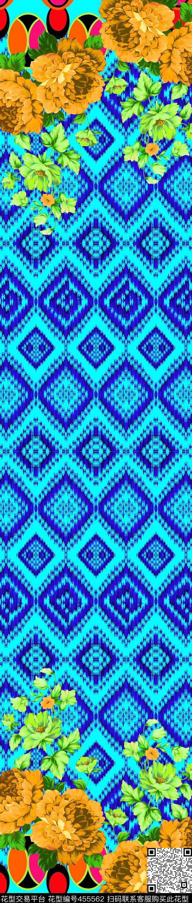 传统印花花卉几何几何传统印花华亿平台下载（图片编号: 455562） - 瓦栏（Walan）