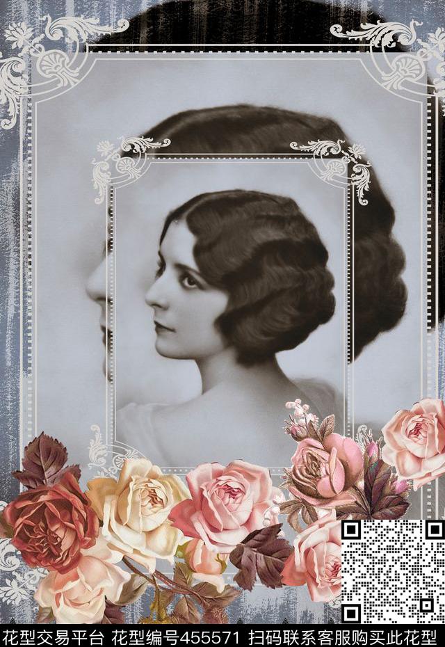 流行时尚中世纪复古人物数码印花华亿平台下载（图片编号: 455571） - 瓦栏（Walan）