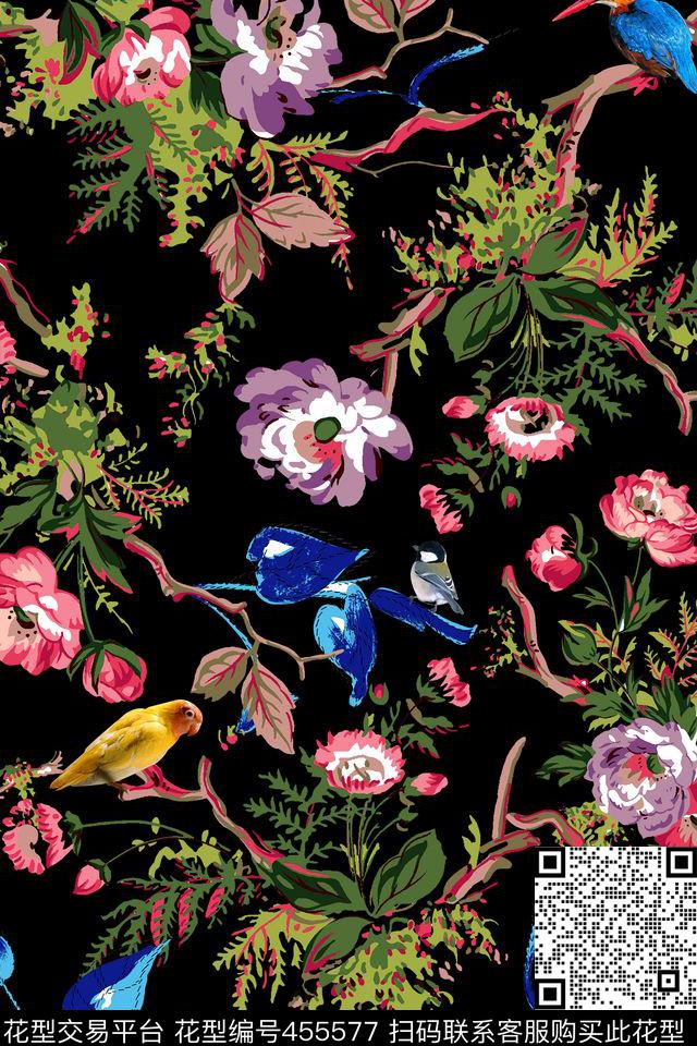 日韩风手绘花卉叶子传统印花华亿平台下载（图片编号: 455577） - 瓦栏（Walan）