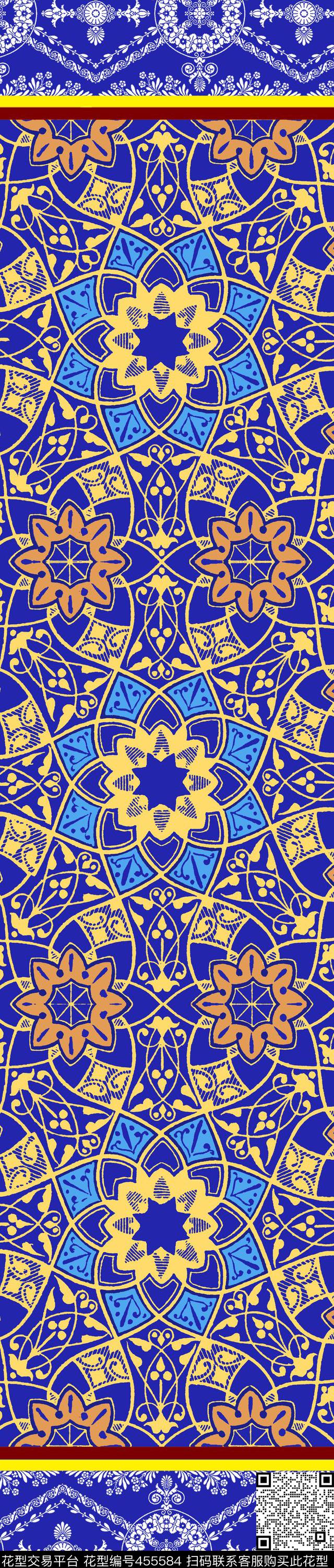 传统印花民族几何双边定位印花传统印花华亿平台下载（图片编号: 455584） - 瓦栏（Walan）