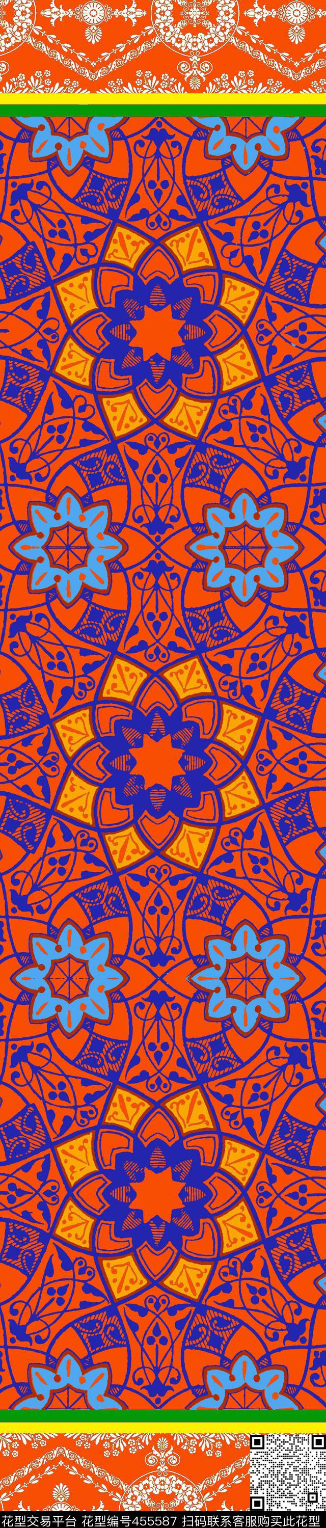 传统印花民族几何双边定位印花传统印花华亿平台下载（图片编号: 455587） - 瓦栏（Walan）