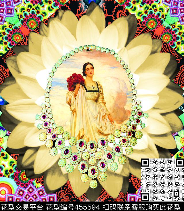 MAX-珠宝花卉定位花复古数码印花华亿平台下载（图片编号: 455594） - 瓦栏（Walan）