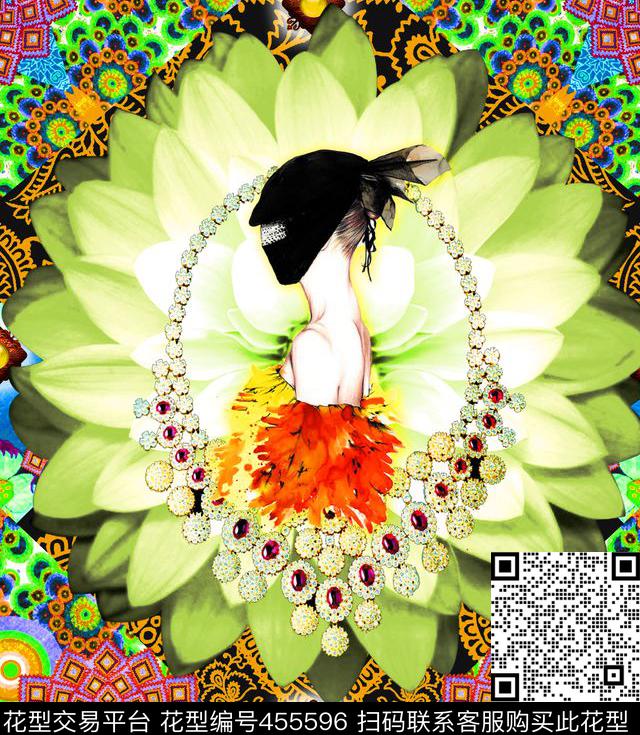 MAX-珠宝花卉定位花复古数码印花华亿平台下载（图片编号: 455596） - 瓦栏（Walan）