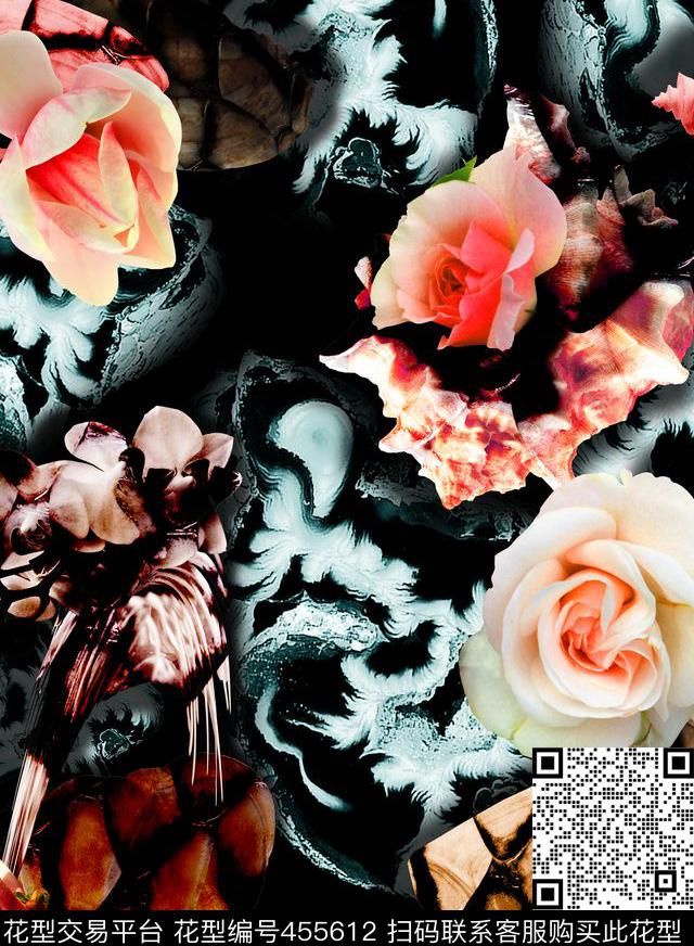 抽象花欧美数码印花华亿平台下载（图片编号: 455612） - 瓦栏（Walan）