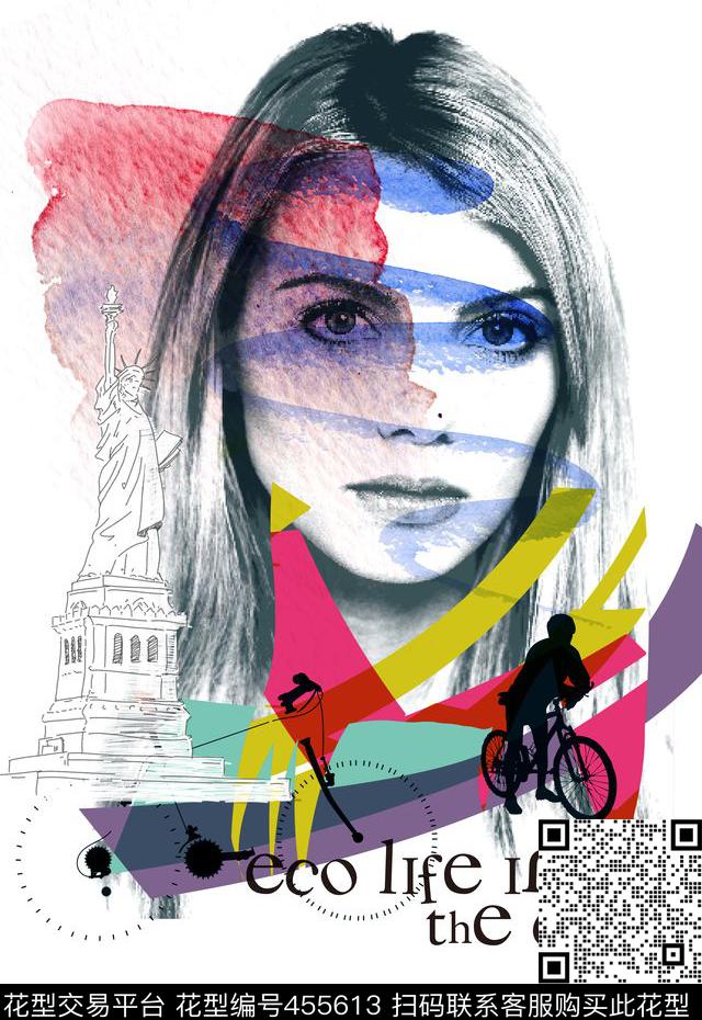 时尚定位美女插画女装T恤数码印花华亿平台下载（图片编号: 455613） - 瓦栏（Walan）