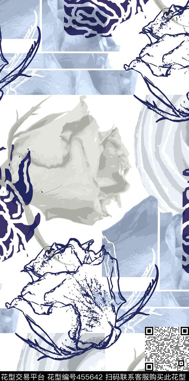 拼接中国风牡丹传统印花华亿平台下载（图片编号: 455642） - 瓦栏（Walan）