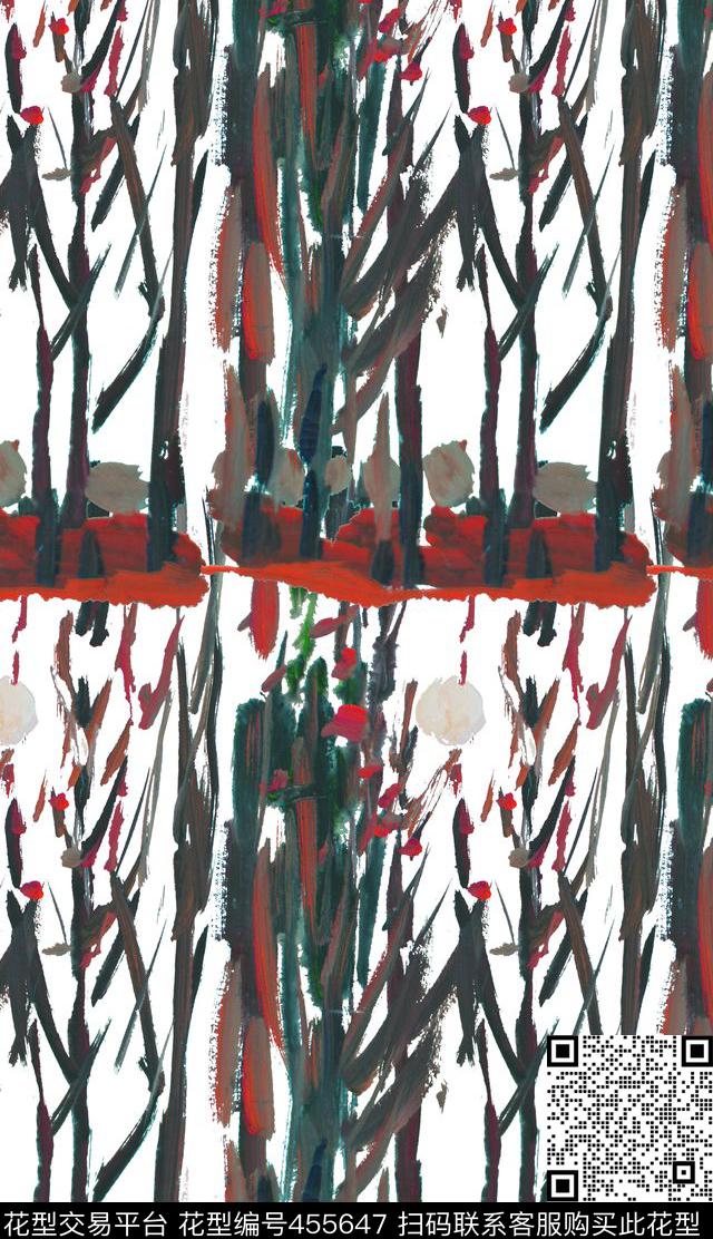 手绘花卉树枝数码印花华亿平台下载（图片编号: 455647） - 瓦栏（Walan）