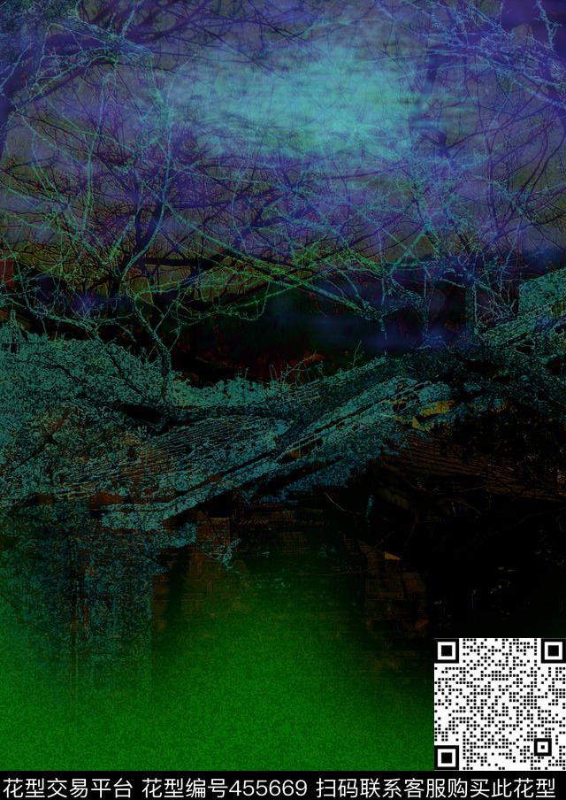 欧美复古未来神秘科技数字房屋数码印花华亿平台下载（图片编号: 455669） - 瓦栏（Walan）