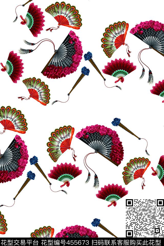 流行风格扇子羽毛扇子数码印花华亿平台下载（图片编号: 455673） - 瓦栏（Walan）