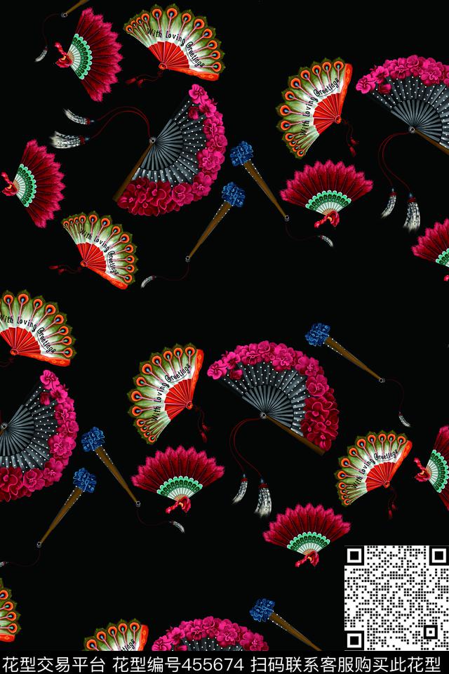 流行风格扇子羽毛扇子数码印花华亿平台下载（图片编号: 455674） - 瓦栏（Walan）