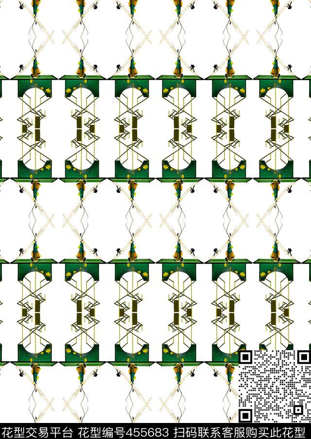 复古阶梯桌子藤蔓现代几何数码印花华亿平台下载（图片编号: 455683） - 瓦栏（Walan）