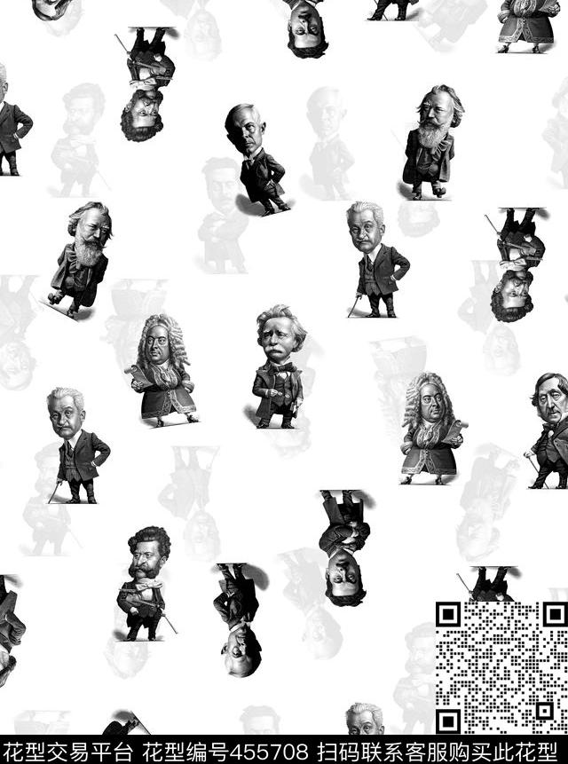 个性男装时尚复古黑白数码印花华亿平台下载（图片编号: 455708） - 瓦栏（Walan）