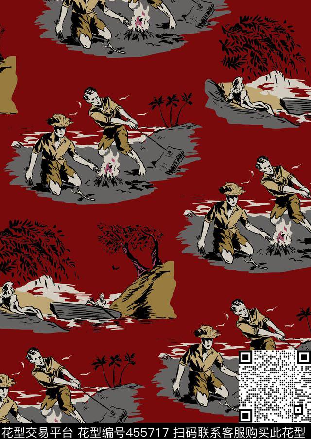 航海人物图案数码印花华亿平台下载（图片编号: 455717） - 瓦栏（Walan）