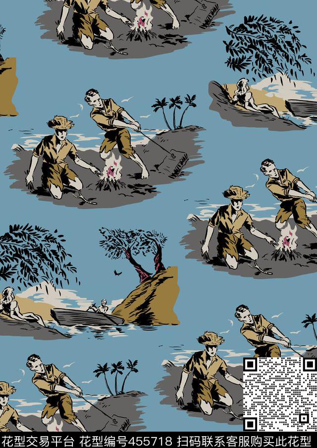 航海人物图案数码印花华亿平台下载（图片编号: 455718） - 瓦栏（Walan）