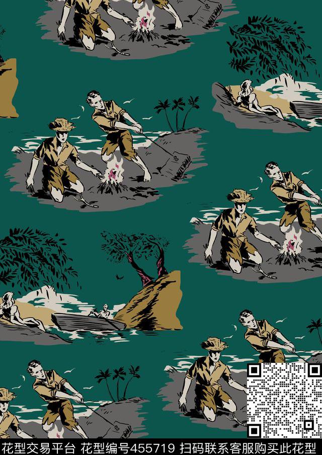 航海人物图案数码印花华亿平台下载（图片编号: 455719） - 瓦栏（Walan）