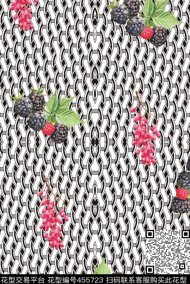 黑白底纹水果简单数码印花华亿平台下载（图片编号: 455723） - 瓦栏（Walan）