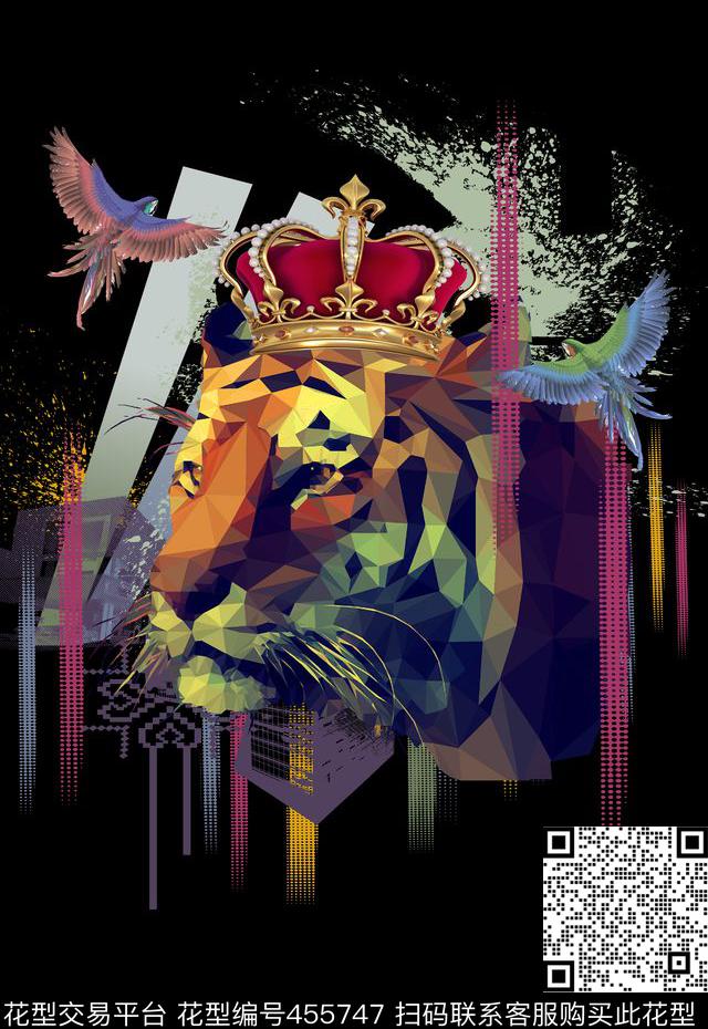 定位几何构成老虎头数码印花华亿平台下载（图片编号: 455747） - 瓦栏（Walan）