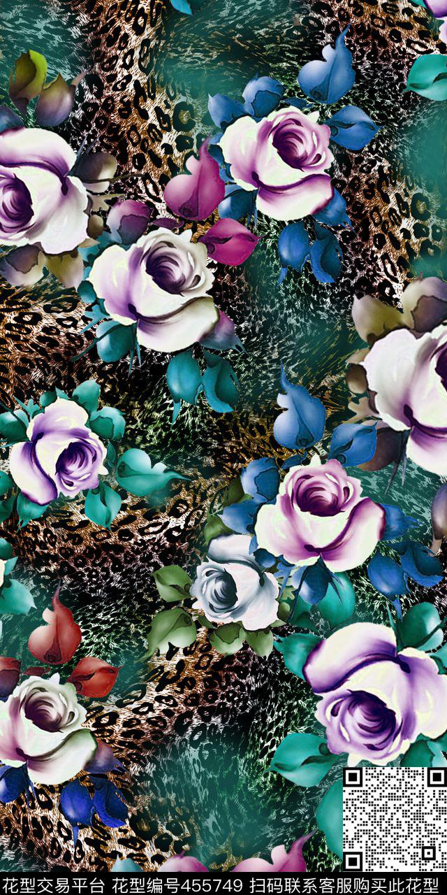 数码豹纹彩花数码印花华亿平台下载（图片编号: 455749） - 瓦栏（Walan）