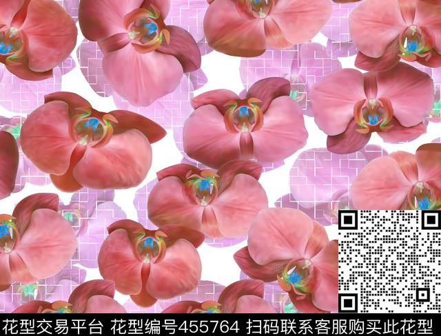 时尚拼贴兰花花卉数码印花华亿平台下载（图片编号: 455764） - 瓦栏（Walan）