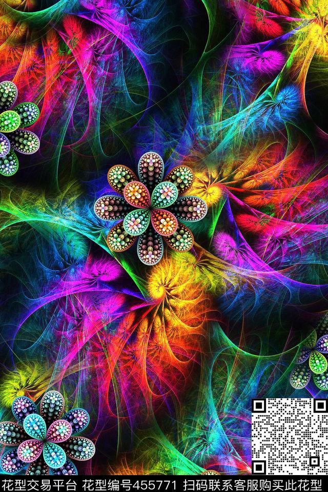 抽象炫光分形数码印花华亿平台下载（图片编号: 455771） - 瓦栏（Walan）
