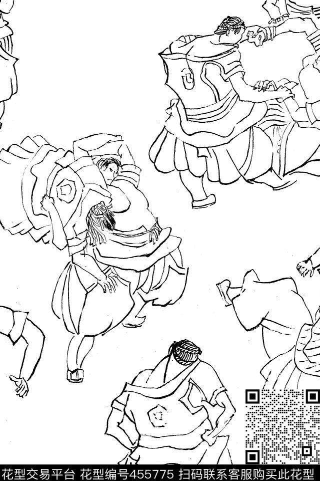 民族蒙古族线描传统印花华亿平台下载（图片编号: 455775） - 瓦栏（Walan）