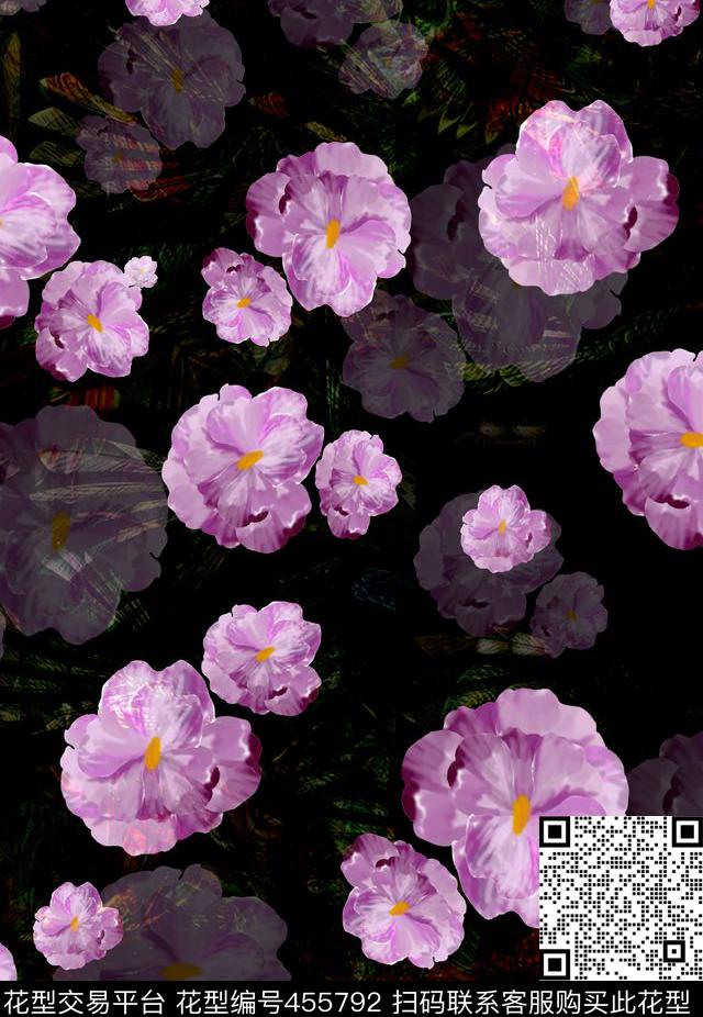 韩版手绘花卉数码数码印花华亿平台下载（图片编号: 455792） - 瓦栏（Walan）