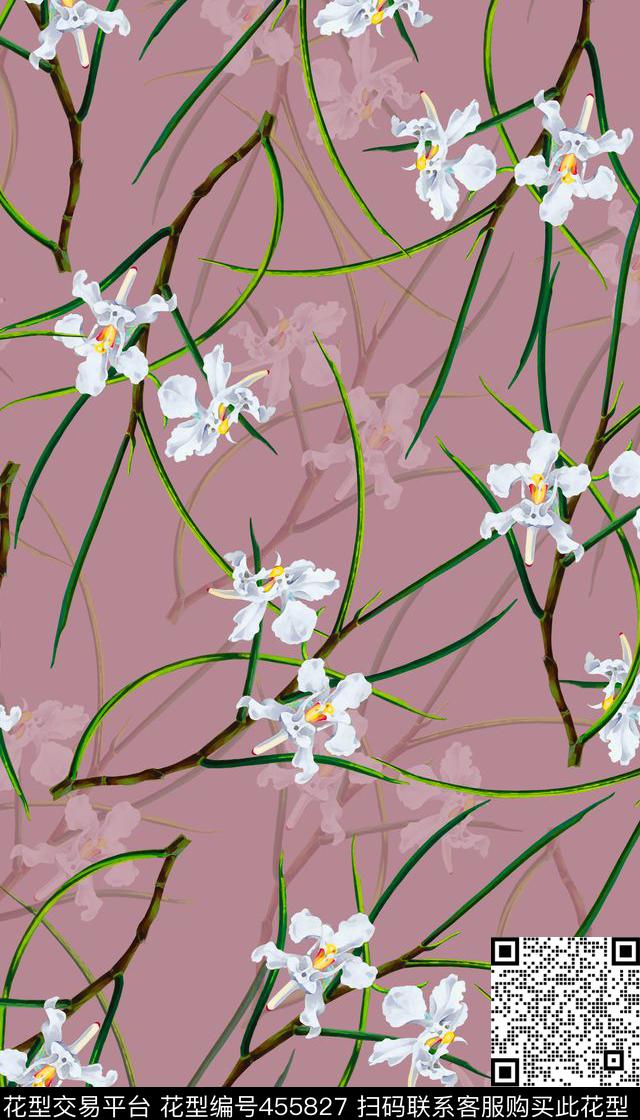 兰花清新淡雅植物花卉数码印花华亿平台下载（图片编号: 455827） - 瓦栏（Walan）