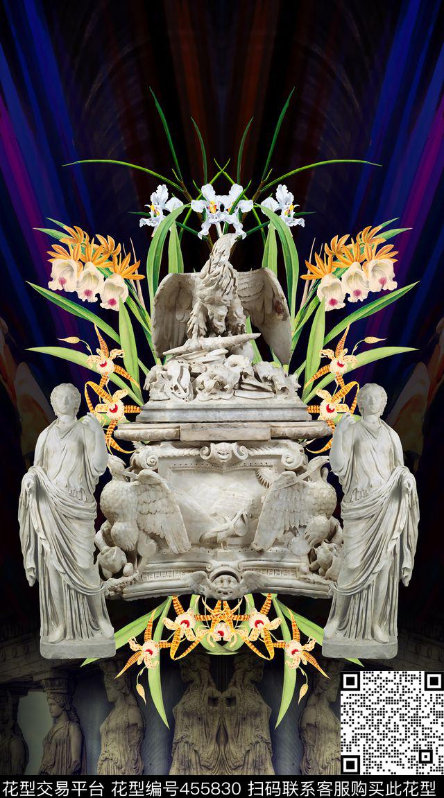雕像定位花卉数码印花华亿平台下载（图片编号: 455830） - 瓦栏（Walan）
