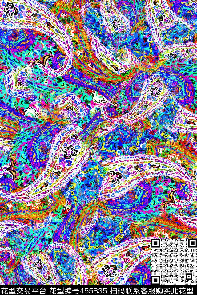 抽象佩斯利图案数码印花华亿平台下载（图片编号: 455835） - 瓦栏（Walan）