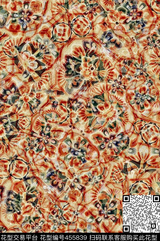 抽象简单民族数码印花华亿平台下载（图片编号: 455839） - 瓦栏（Walan）