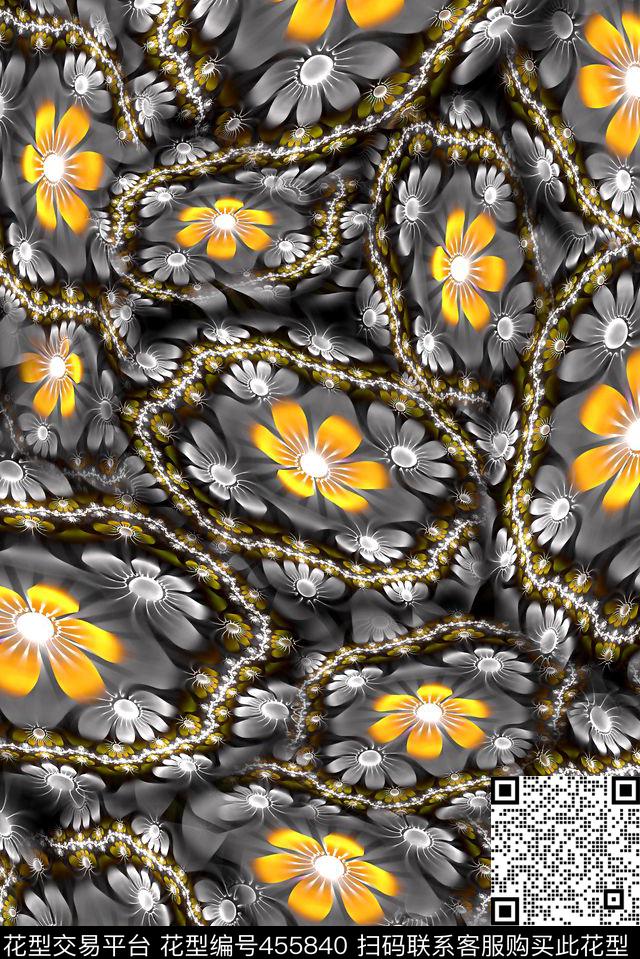 抽象花卉花朵数码印花华亿平台下载（图片编号: 455840） - 瓦栏（Walan）