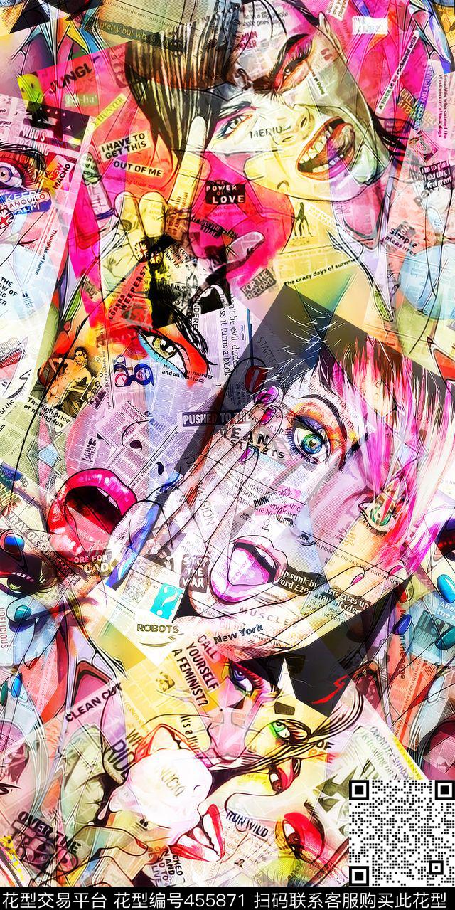 报纸手绘美女时尚流行新潮丝绸真丝棉布数码印花华亿平台下载（图片编号: 455871） - 瓦栏（Walan）