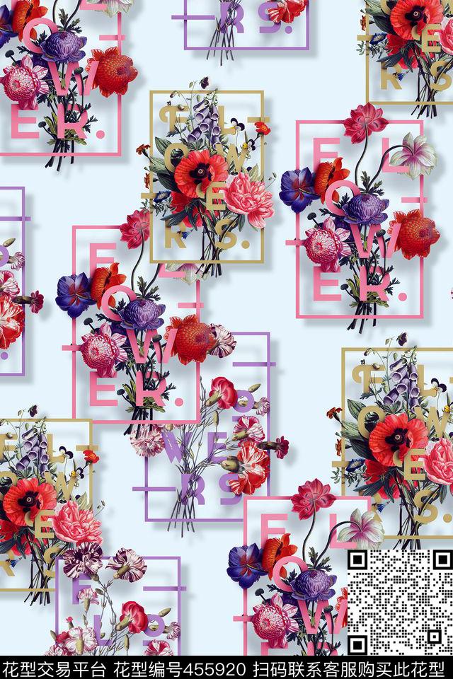 植物花卉字母组合清新文艺数码印花华亿平台下载（图片编号: 455920） - 瓦栏（Walan）