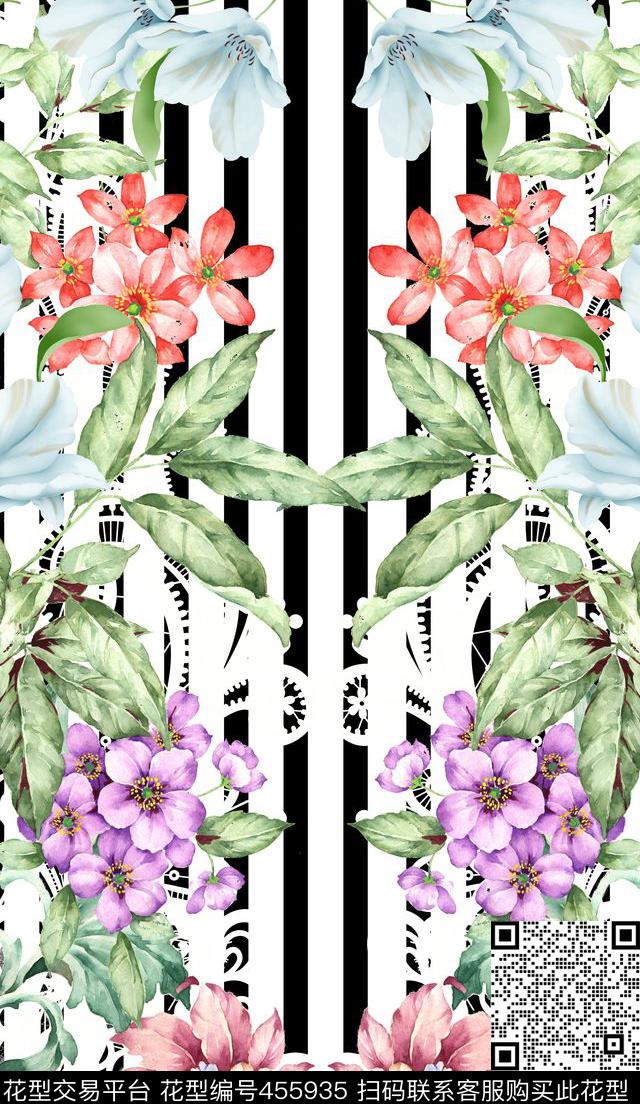 潮流时尚大花定位连衣裙数码印花华亿平台下载（图片编号: 455935） - 瓦栏（Walan）