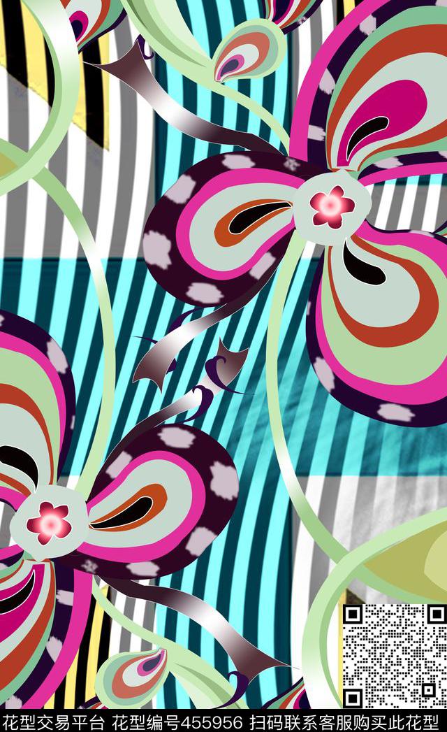 定位风格化花卉流动数码印花华亿平台下载（图片编号: 455956） - 瓦栏（Walan）