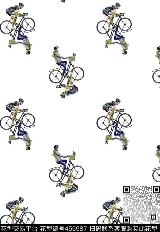 插画单车两面数码印花华亿平台下载（图片编号: 455987） - 瓦栏（Walan）